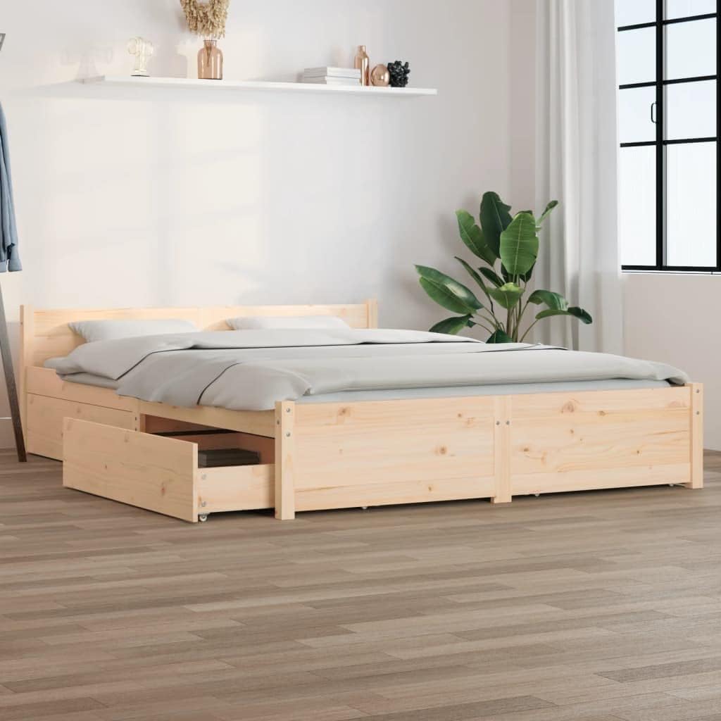 Cozynest Bettrahmen, 120x200 cm, Schwarz, Bettgestell mit Schubladen Kopfteil Lattenrost, Holzbett Massivholzbett für Schlafzimmer Bett mit Schubladen