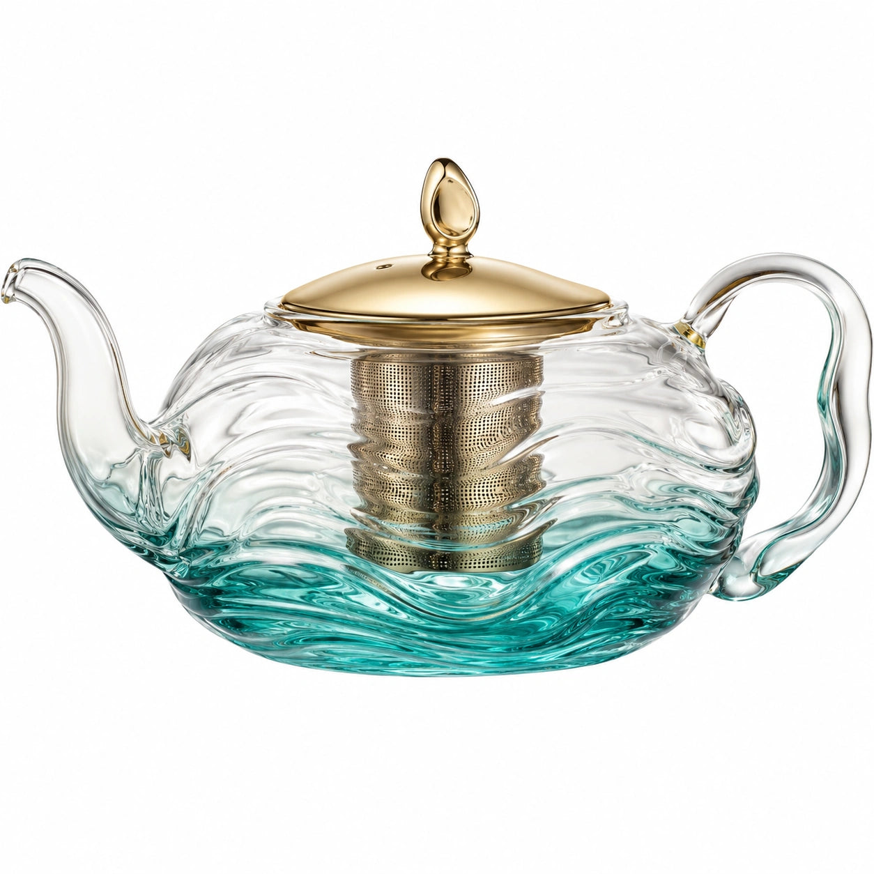 Elegante Glas-Teekanne mit goldfarbenem Deckel und Sieb, 800 ml