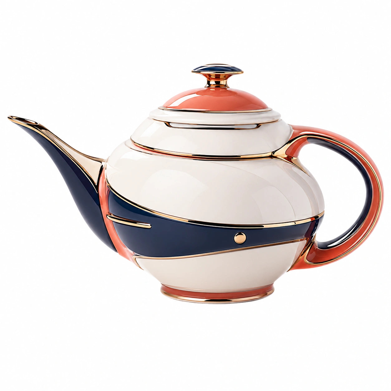 Elegante Teekanne 1200ml Blau-Rot-Weiß