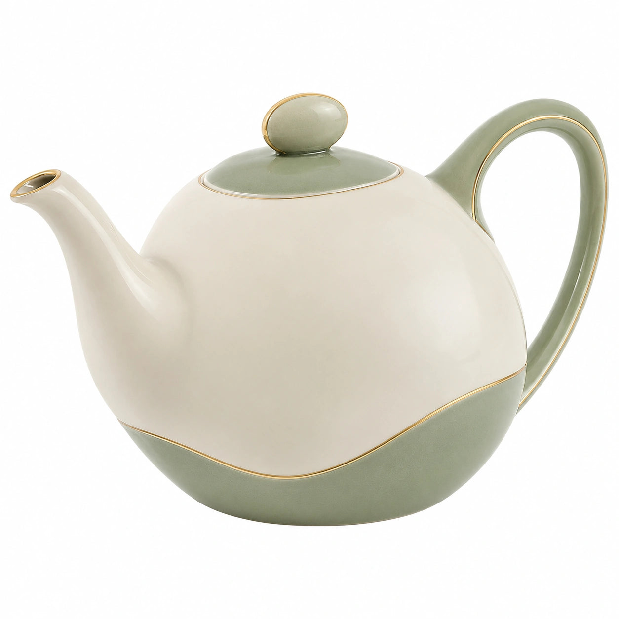 Keramik-Teekanne Grün-Weiß 1000ml mit Ergonomischem Ausguss