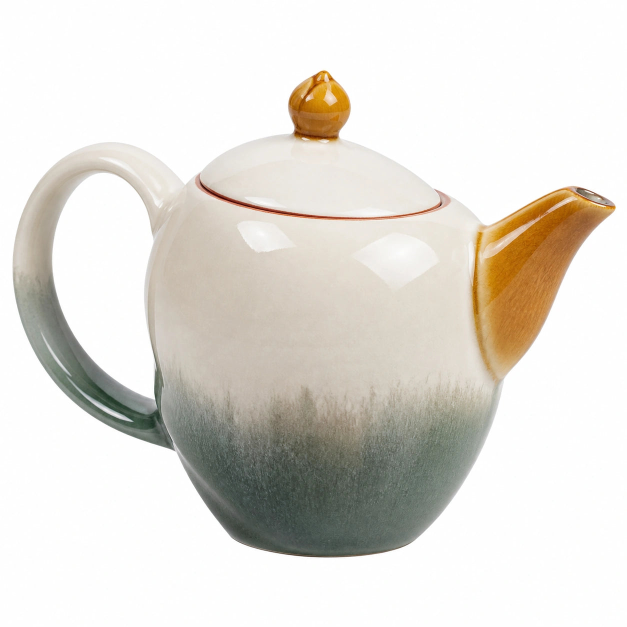 Keramik Teekanne mit Farbverlauf - Weiß/Grün/Ocker, 750ml