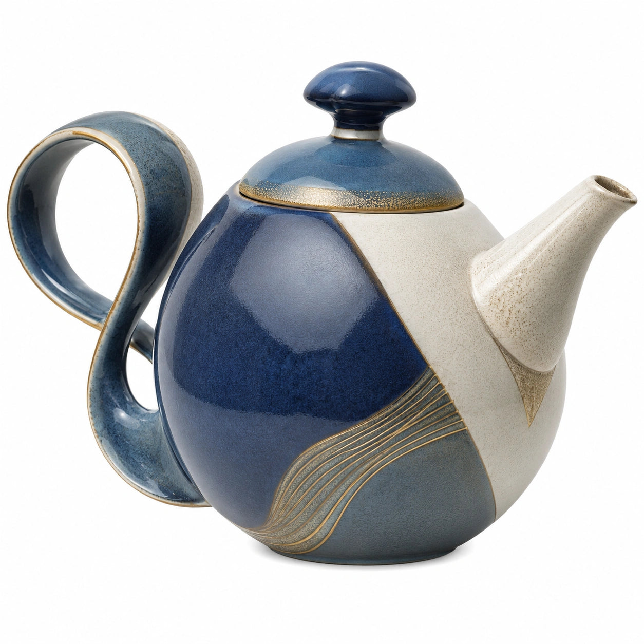 Künstlerische Teekanne Blau und Beige 1000ml