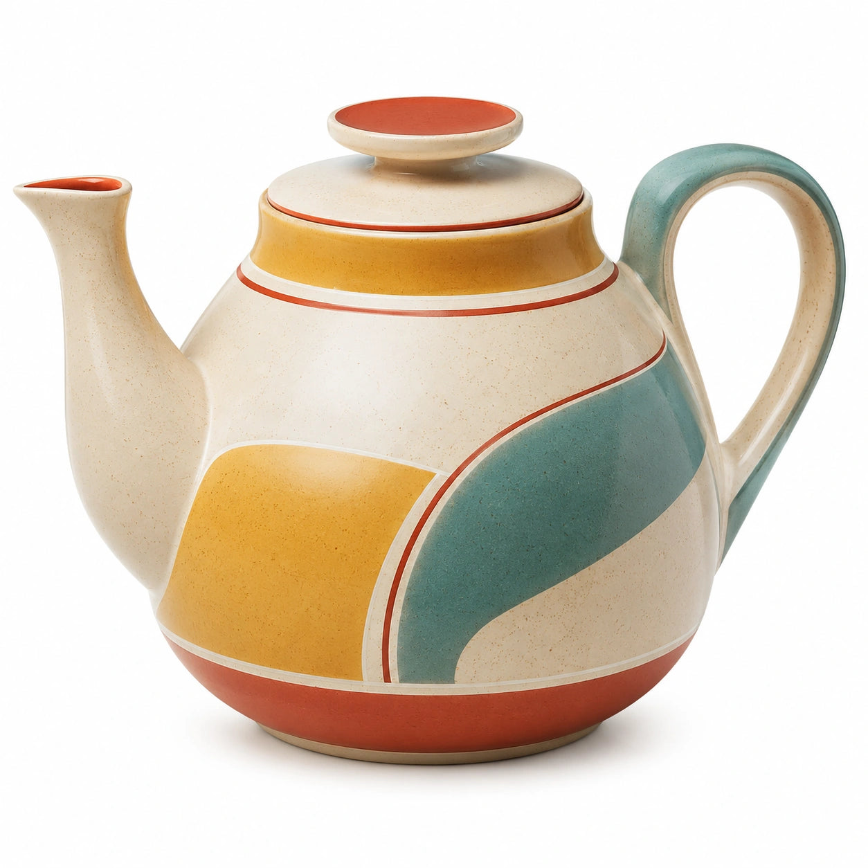 Keramik Teekanne 1.2L Retro Beige Gelb Blau