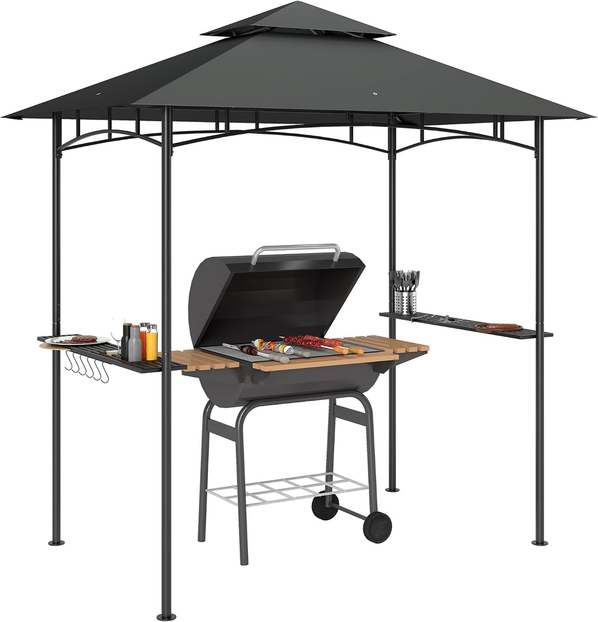 Outsunny Pavillon, 240 x 150 x 258 cm, Dunkelgrau, Grill mit LED Wasserabweisend