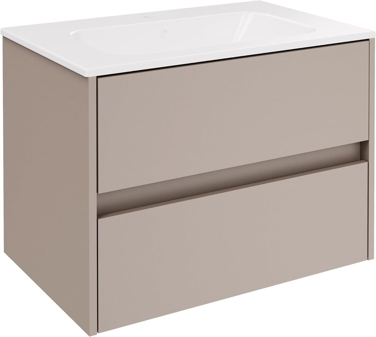 FACKELMANN Waschplätze, 71 cm, grau, Compact Line Waschbeckenunterschrank mit Keramikwaschbecken, 2-teiliges Badmöbel-Set in Kaschmir/