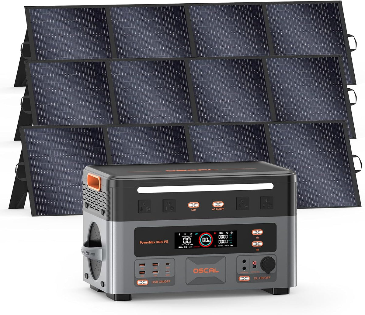 EcoVolt Powerstation, 2016 Wh, 3600 W, 7200 W, Schwarz/Grau/Orange, Solargenerator
