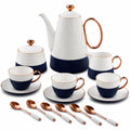 Elegantes Teeservice-Set für 3 Personen in Weiß/Blau mit Metallakzenten