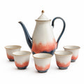 Handgefertigtes Teeservice Set aus Porzellan mit Goldrand, rosa/blau