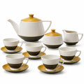 13-teiliges Teeservice aus Keramik in Beige, Gelb und Schwarz
