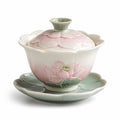 Lotus Teetasse mit Untertasse Handbemalt in Grün und Rosa