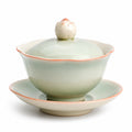 Keramik Teetassenset mit Lotusdeckel und Untertasse in Grüner Farbgebung