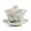Handbemalter Porzellan Gaiwan mit Deckel und Untertasse - Florales Muster