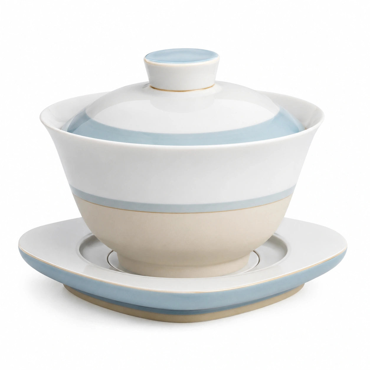 Porzellan Gaiwan Set mit Deckel und Untertasse Weiß/Hellblau, 250ml