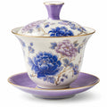Gaiwan aus Porzellan mit Blumendekor Lila/Blau