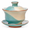 Handbemalte Keramik Gaiwan Set, 400ml, Türkis und Creme