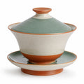 Gaiwan Teeschale mit Deckel und Untersetzer Grün/Braun