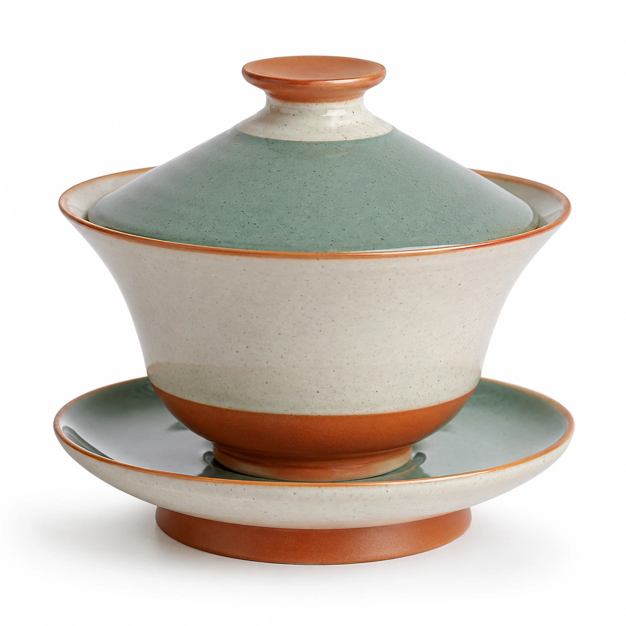 Gaiwan Teeschale mit Deckel und Untersetzer Grün/Braun