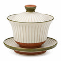 Traditionelle Teeschale mit Deckel und Untertasse in Weiß/Grün