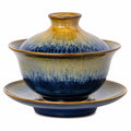 Handgefertigtes Gaiwan-Teeset mit Farbverlauf in Blau und Gelb