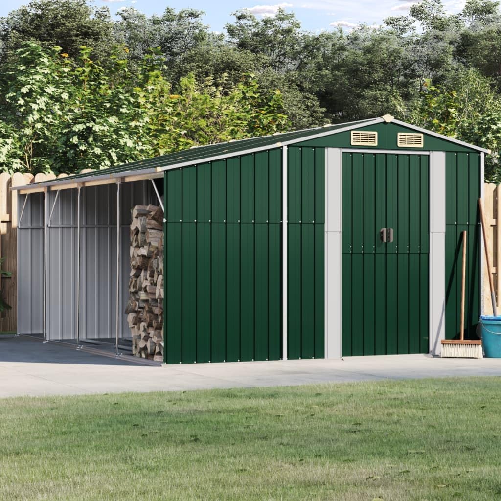 SECOLI Gerätehaus, 277 x 365.5 x 179 cm, Grün, mit Schrägdach Metallunterstand Fahrradgarage Metall