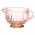 Rosa Glas-Sauciere mit Henkel und geriffeltem Muster, 350ml