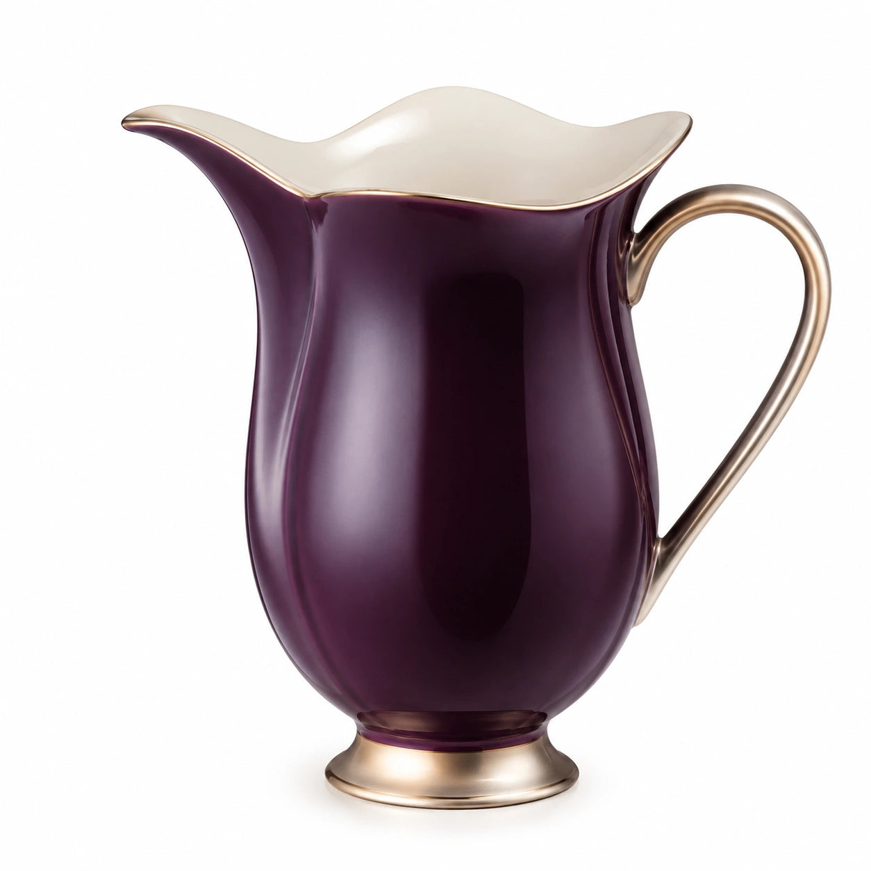 Elegante Porzellankanne in Dunkelviolett mit Goldhenkel