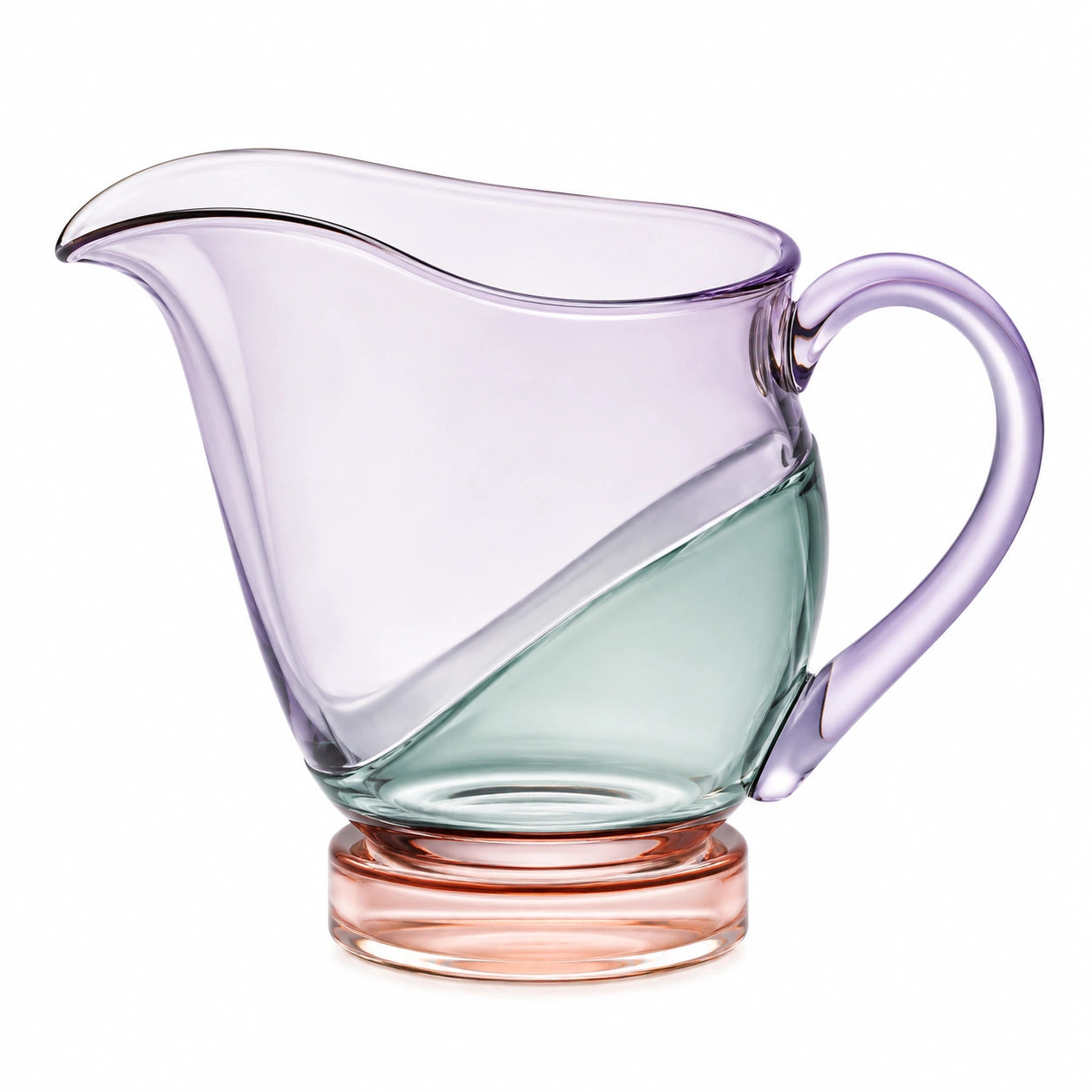 Moderner Glaskrug 500ml mit Griff in Violett/Grün/Rosa