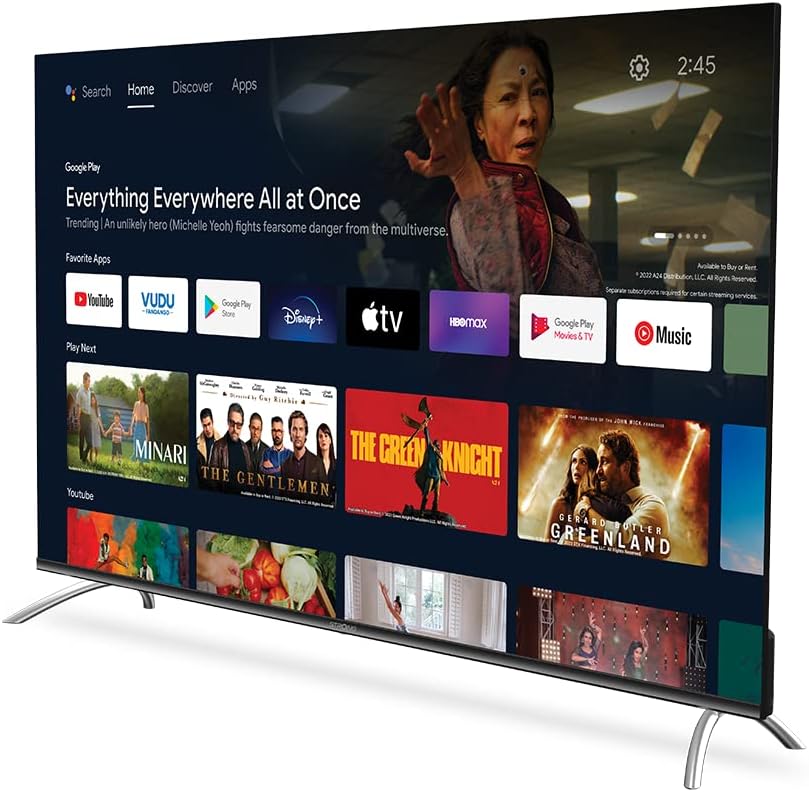 STRONG Fernseher, 43 Zoll, 108 cm, Grau/Silber, SRT43UD7553, 4K UHD Android TV, Triple Tuner, Android 11 (Google Assistant