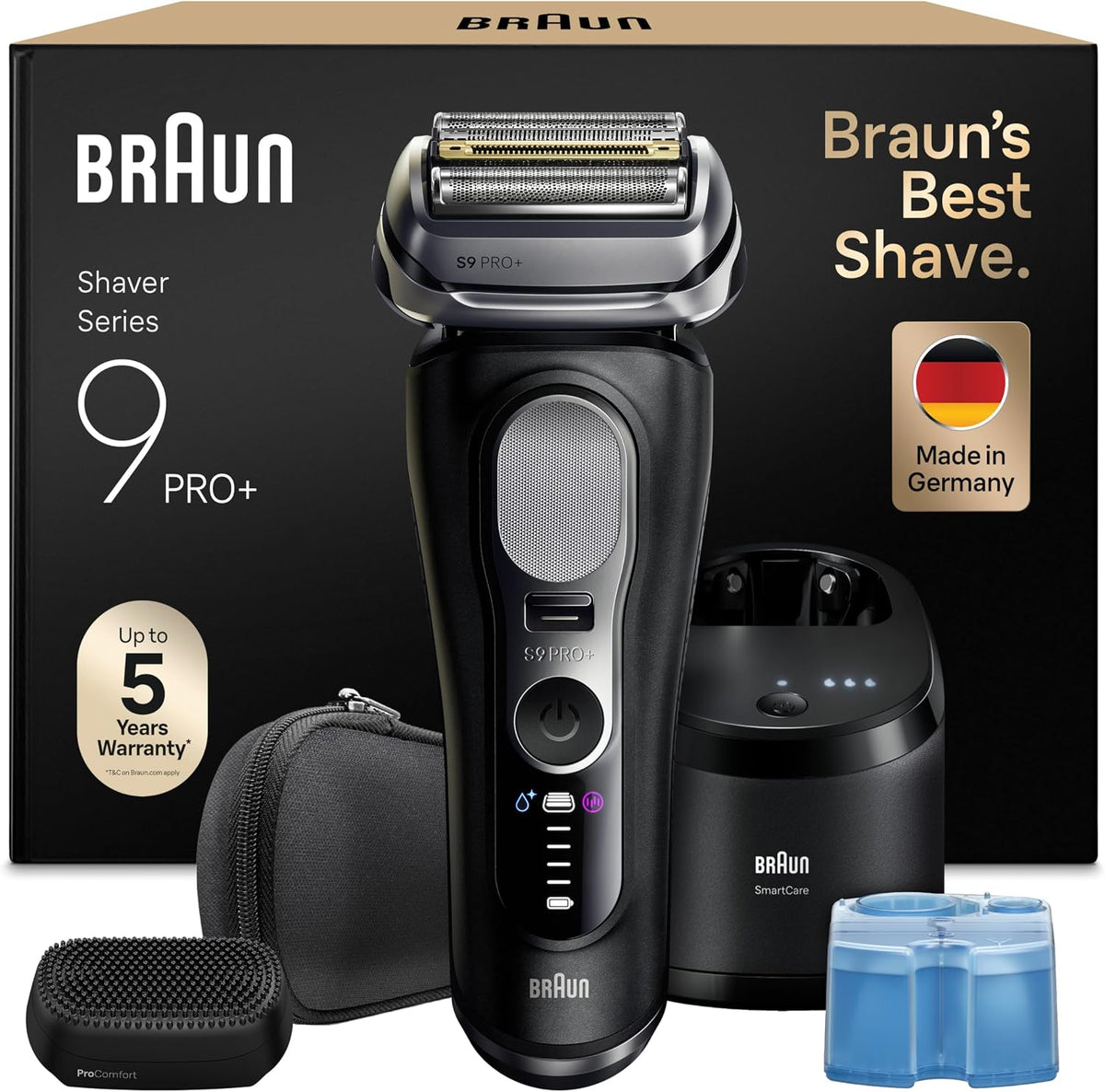 Braun Elektrorasierer, Braun/Schwarz, Series 9 PRO+ Herren, 5+1 Ultradünne Präzisionsklingen, Pro-SensoAdapt, Rasierapparat mit 60 Min. Akku
