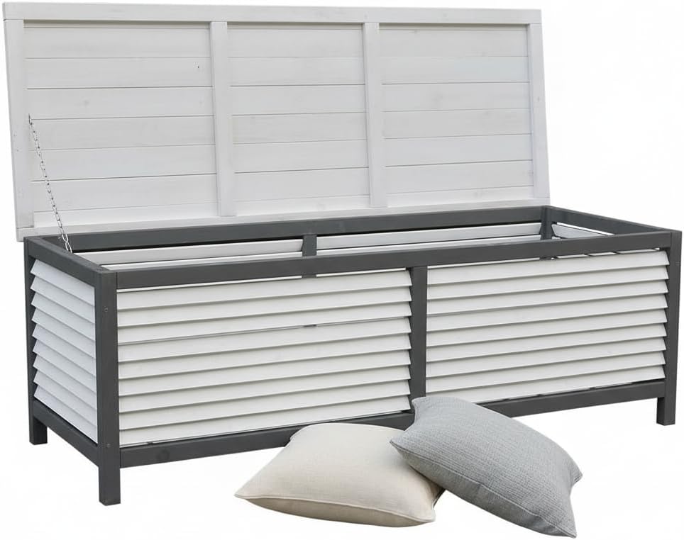 Gerätehaus Mucola, 140 cm, Holz (Fichte), Grau, Gartenbox Auflagenbox Gartentruhe wetterfest Weiß