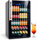 FREEZE. Getränkekühlschrank, 90 L, Schwarz, Mini-Kühlschrank für 126 Dosen, Glastürkühlschrank, Weinkühler, frostfrei