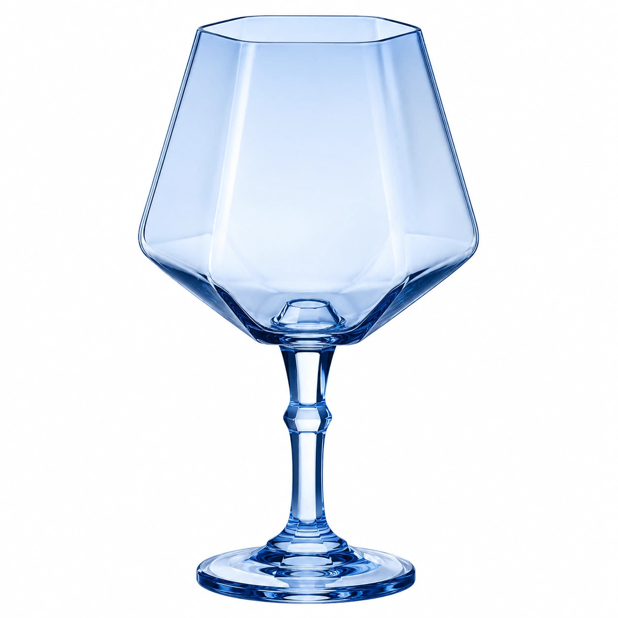 Blaues Kristall-Weinglas mit geometrischem Design