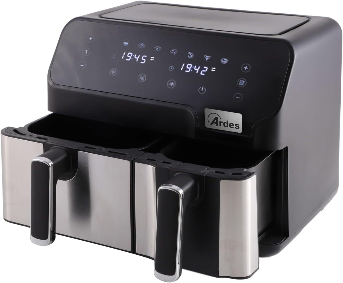 Ardes Heissluftfritteuse, 9 Liter, Schwarz/Silber, ARFRYA03D Heißluftfritteuse ELDORADA DUAL