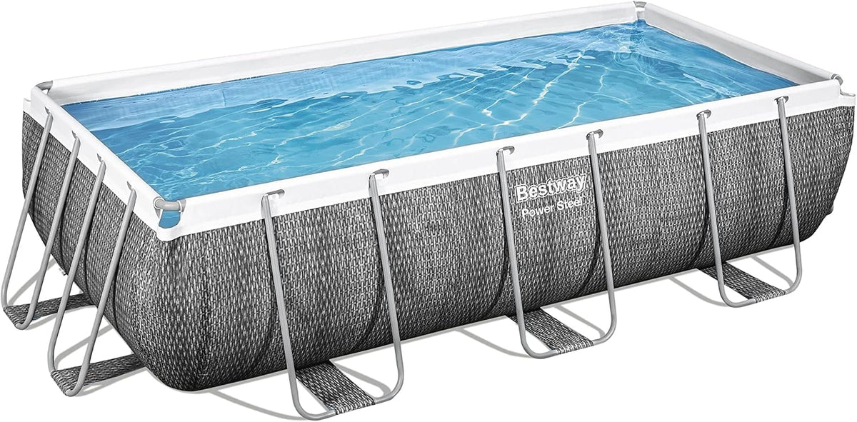 Bestway Stahlrahmenpool, 404 x 201 x 100 cm, Grau/Weiß, Power Steel Rectangular Pool Set