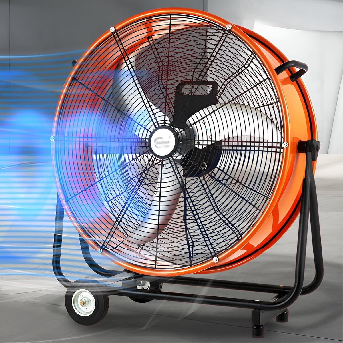 Industrieller Ventilator, Weiß, Boden, 4 Geschwindigkeiten, Hochleistungs-Luftzirkulator, verstellbare Neigung