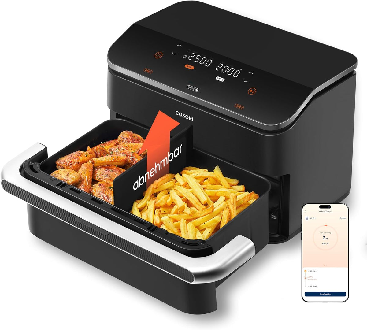 COSORI Heissluftfritteuse, 10 L, Schwarz, Heißluftfritteuse 2 Kammern, Dual Blaze TwinFry Airfryer, mit 4 Heizrohren und flexiblen Kammern