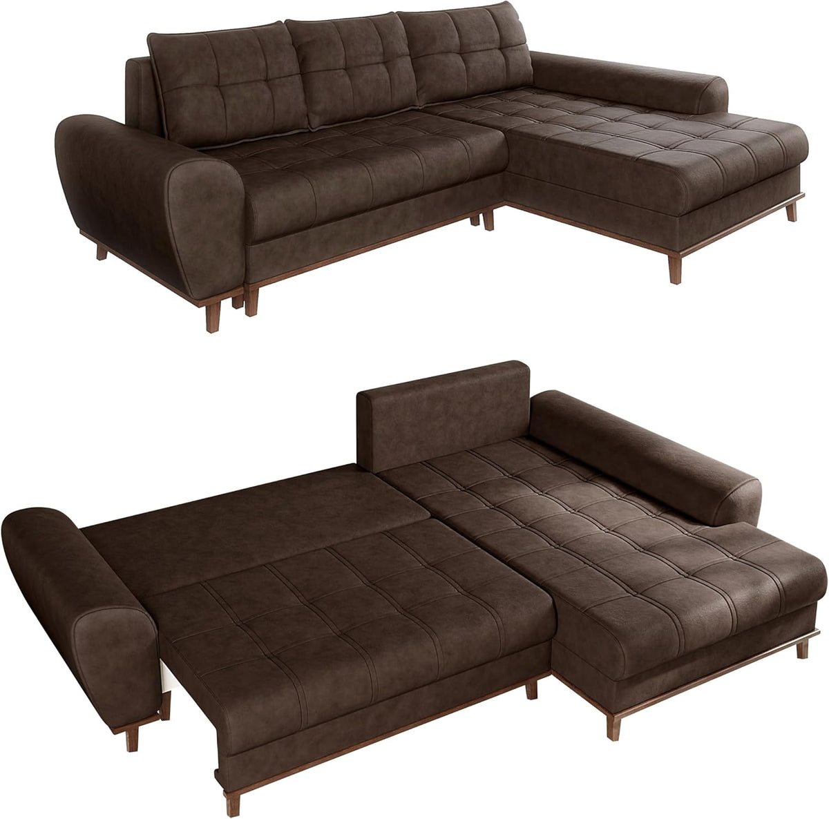 luma-home Schönes für Dein Zuhause Sofa, Braun, 21017/ Eck in Leder-Optik mit Schlaffunktion, Vintage