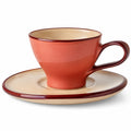 Keramik Kaffeetasse mit Untertasse in Rot und Beige
