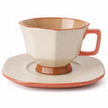 Keramik Kaffeetasse mit Untertasse, Beige und Orange, 250 ml