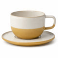 Handgefertigte Keramiktasse mit Untertasse 300ml Beige/Gelb