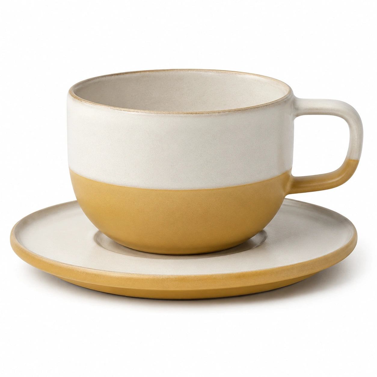 Handgefertigte Keramiktasse mit Untertasse 300ml Beige/Gelb