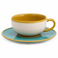 Kaffeetasse mit Untertasse 250ml Gelb/Türkis