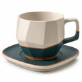 Keramiktasse mit Untertasse, geometrisch, 300 ml, Dunkelgrün/Beige