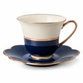 Elegante Teetasse mit Unterteller Blau-Weiß Goldrand 250ml