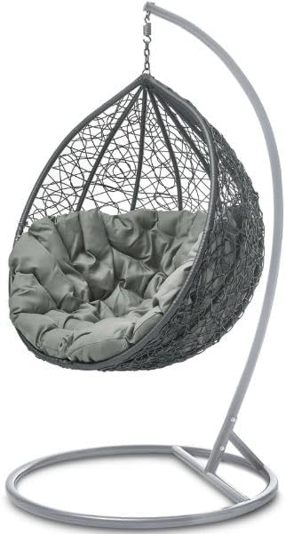 Hängesessel MAT-COMPANY, Schwarz, Polyrattan mit Gestell Hängekorb Outdoor Garten Terrasse