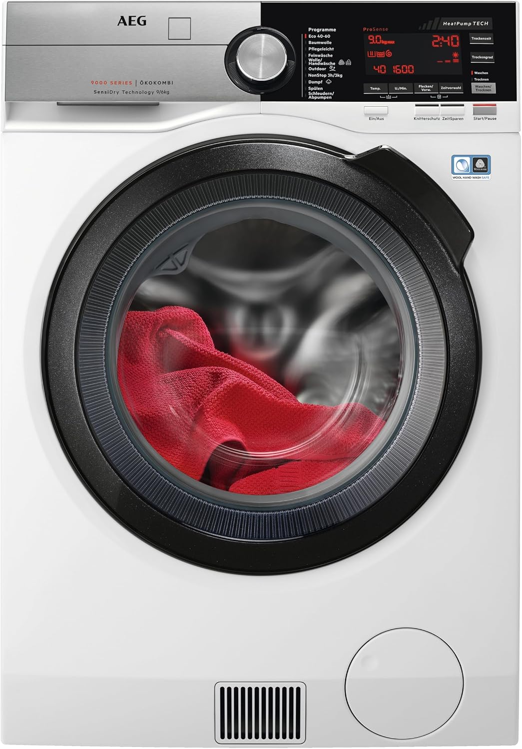 AEG Waschtrockner, 9 kg, 6 kg, Weiß, L9WEF80690 /, Wärmepumpe, SensiDry, 1600 U/m