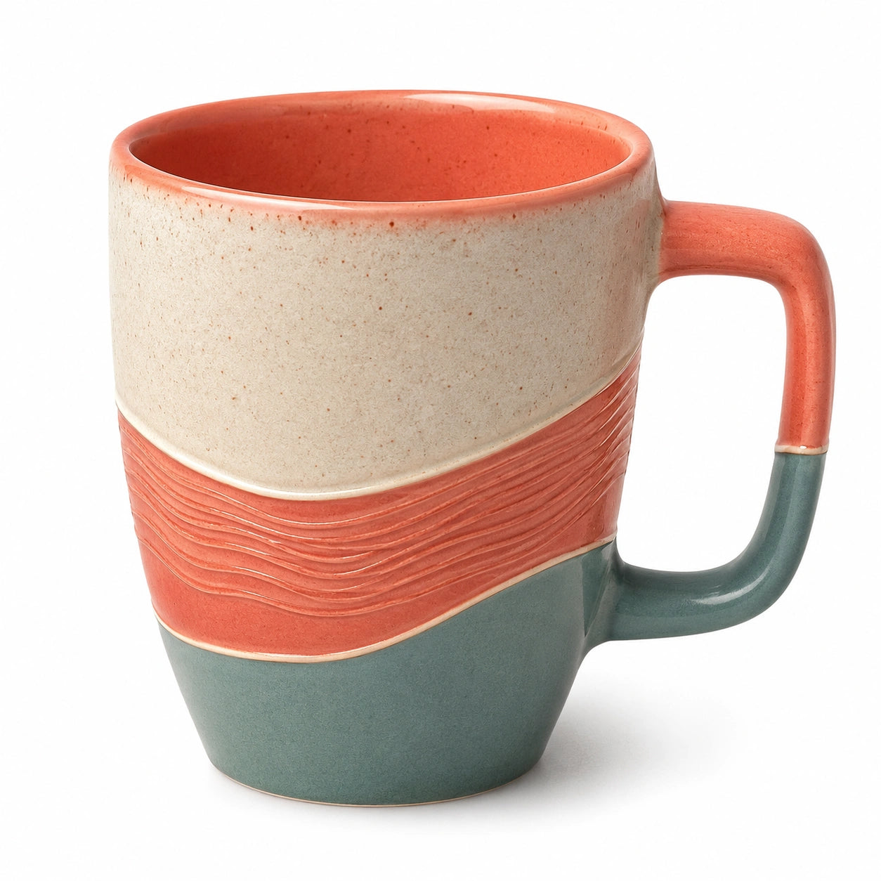 Bunte Keramiktasse 300ml, Rot/Grün/Beige