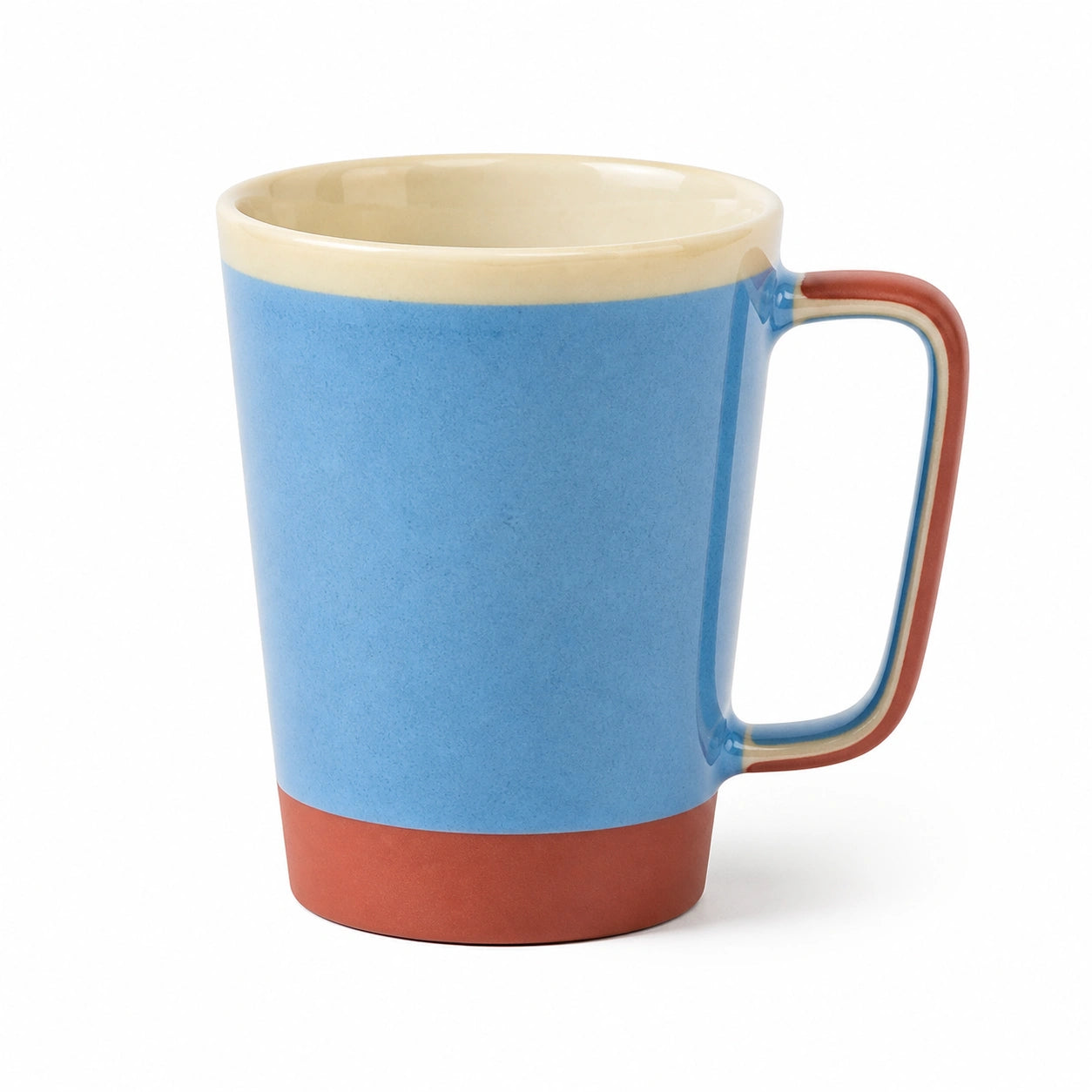 Keramiktasse 350ml in Blau und Rot mit ergonomischem Griff