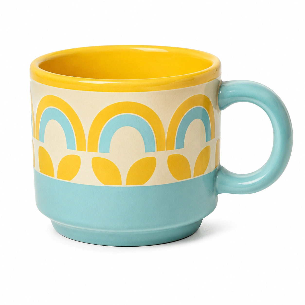 Keramiktasse 350ml Retro-Muster Gelb und Blau
