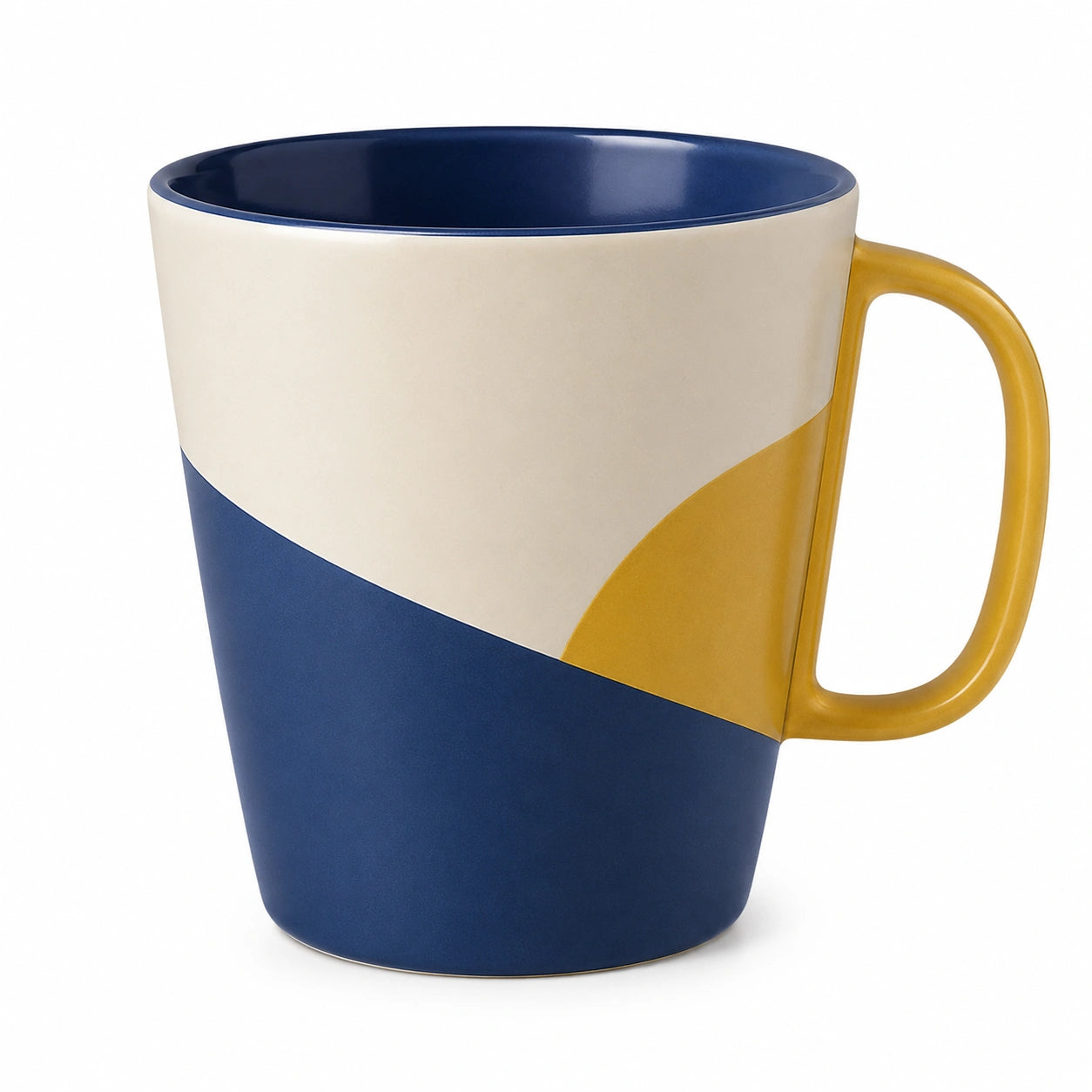 Keramikbecher 350ml Blau/Weiß/Gelb - Abstrakt